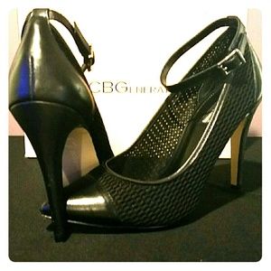BCBGeneration leather and mesh stilettos.