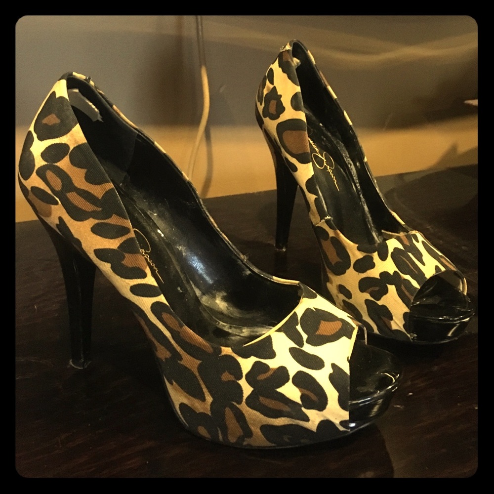 Jessica Simpson Leopard Print Peep Toe Heel