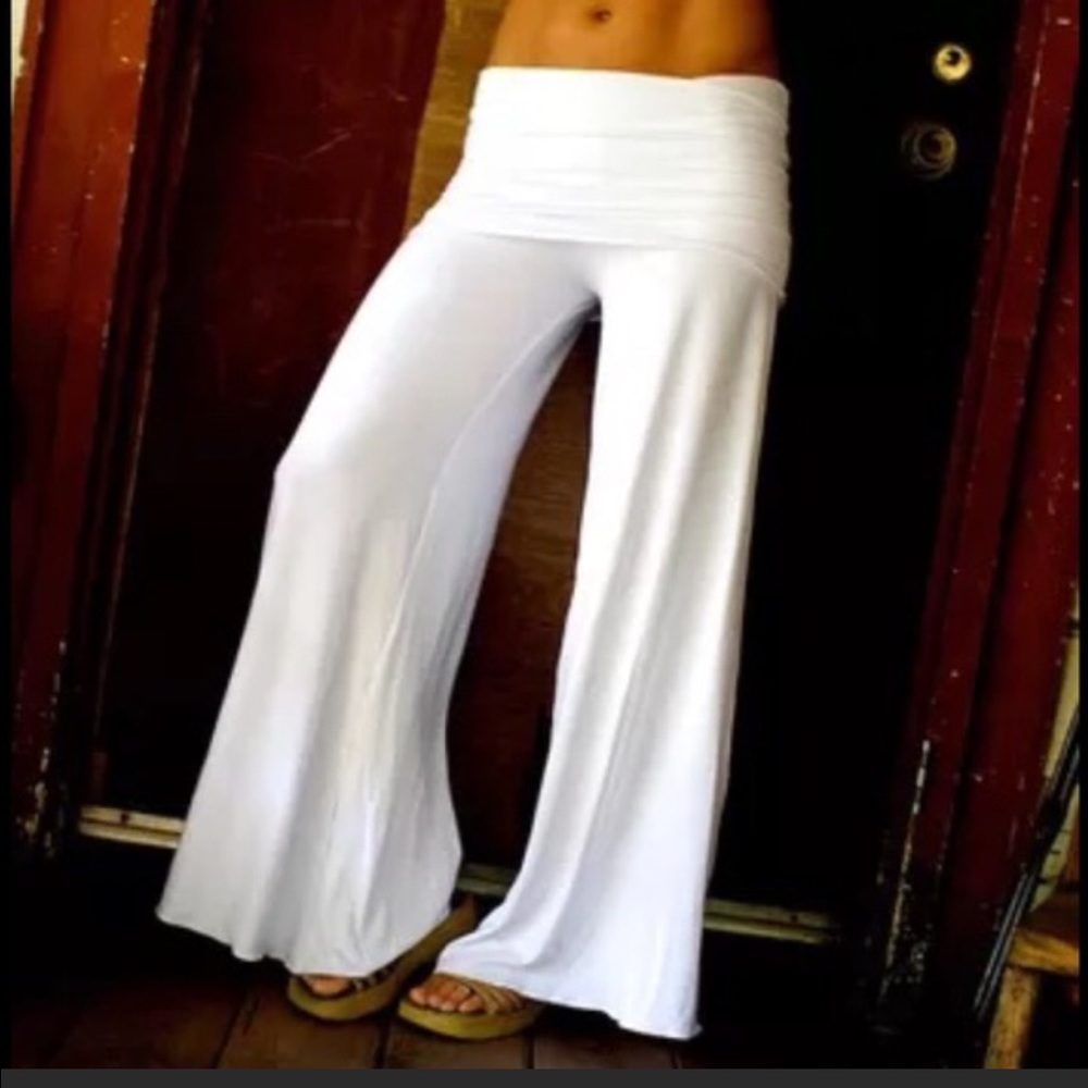 White wide leg cotton yoga pants