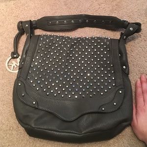 Grey studded handbag