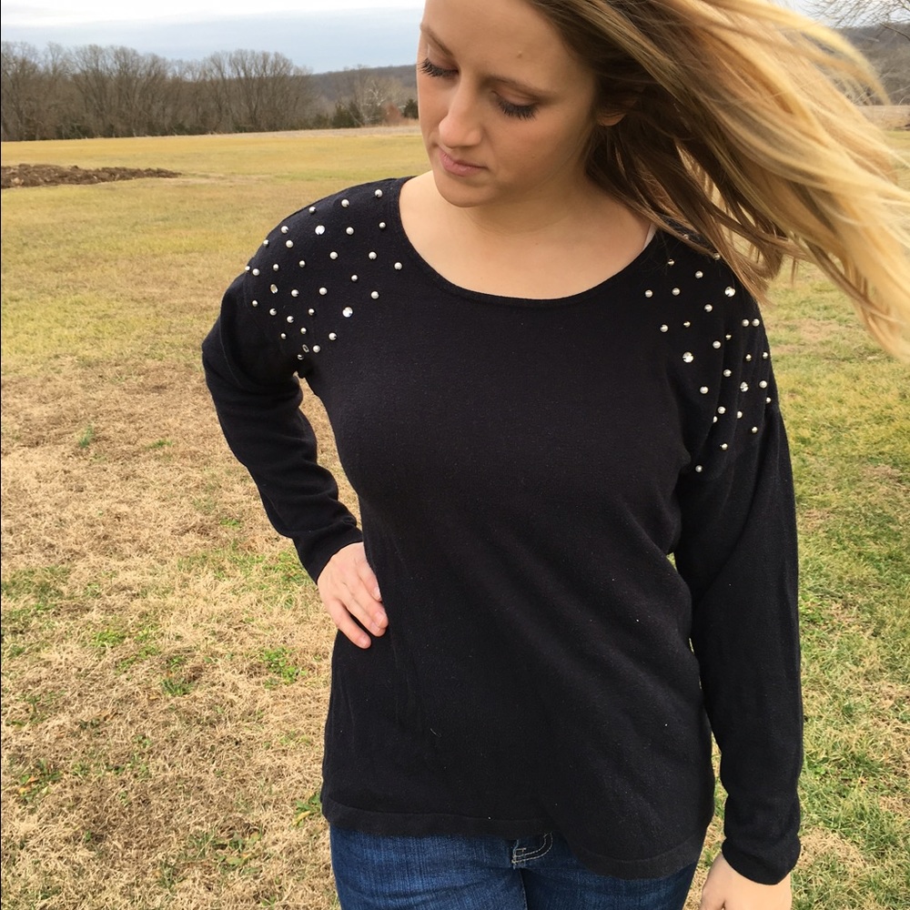 Black Sweater with embellished shoulders