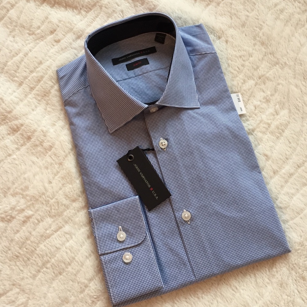 NWT John Varvatos USA Slim Fit Dress Shirt Blue