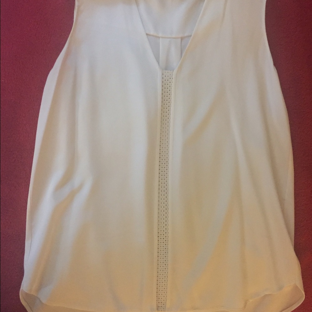 Vince ivory silk blouse, leather inset, L