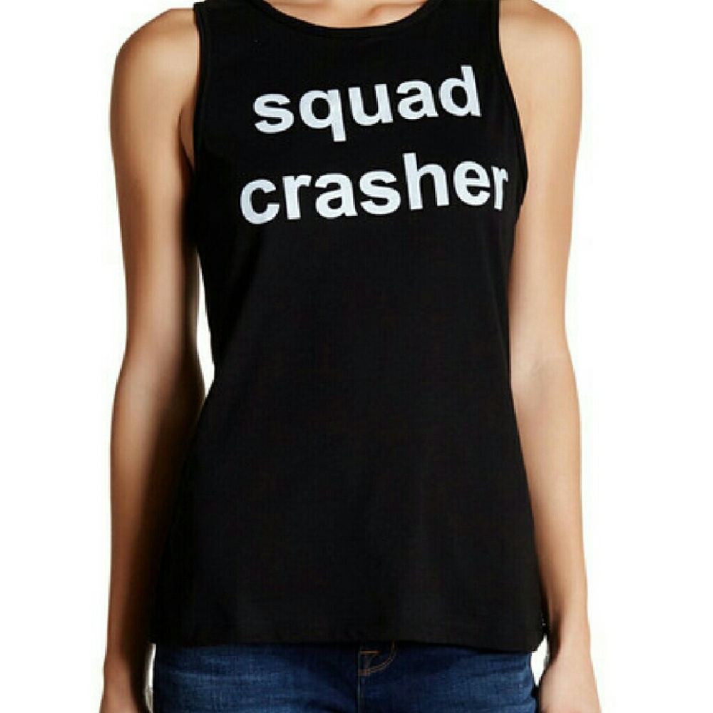 Black Racer Back Tank w "Squad Crasher" in White