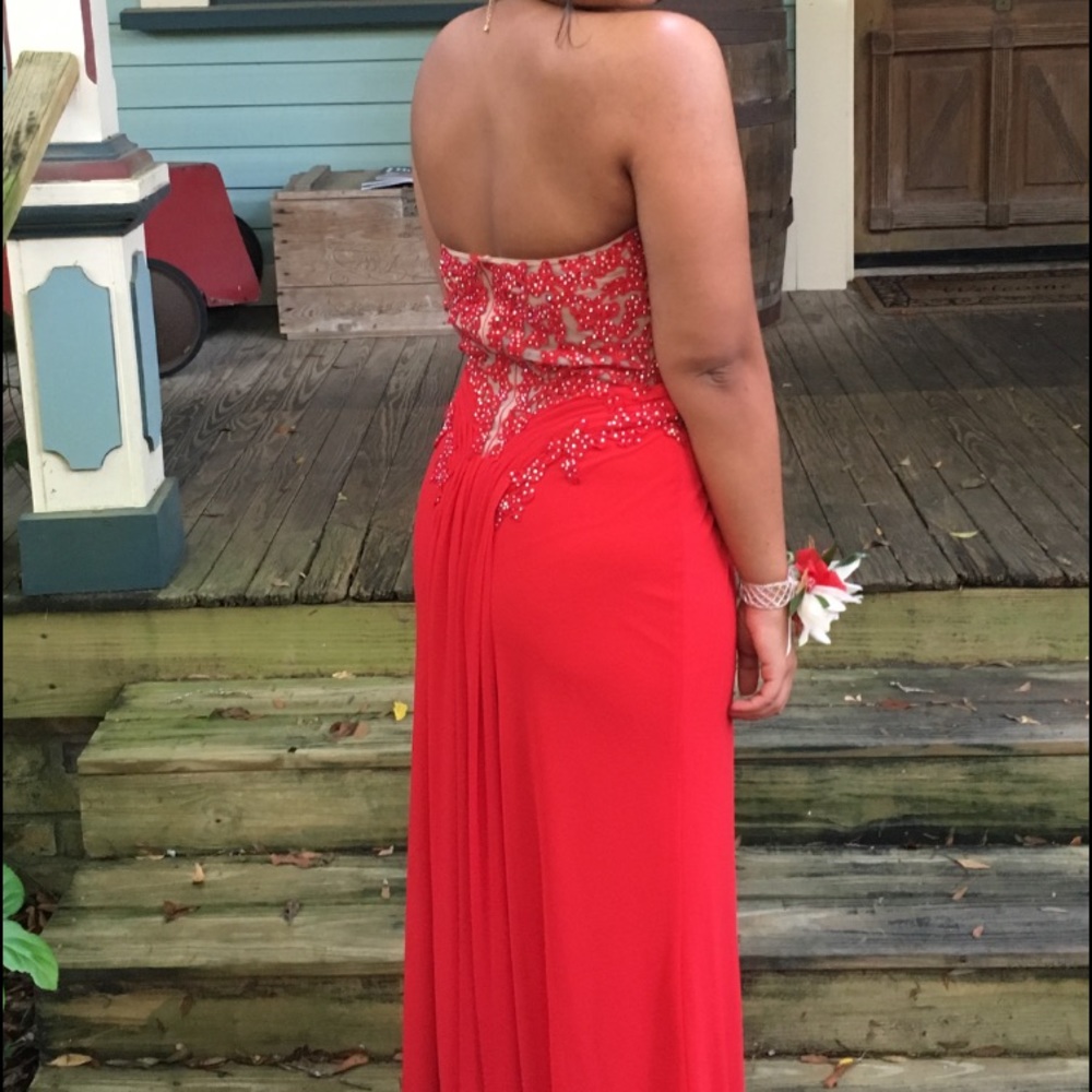 Red Strapless Prom Dress by Camille la vie