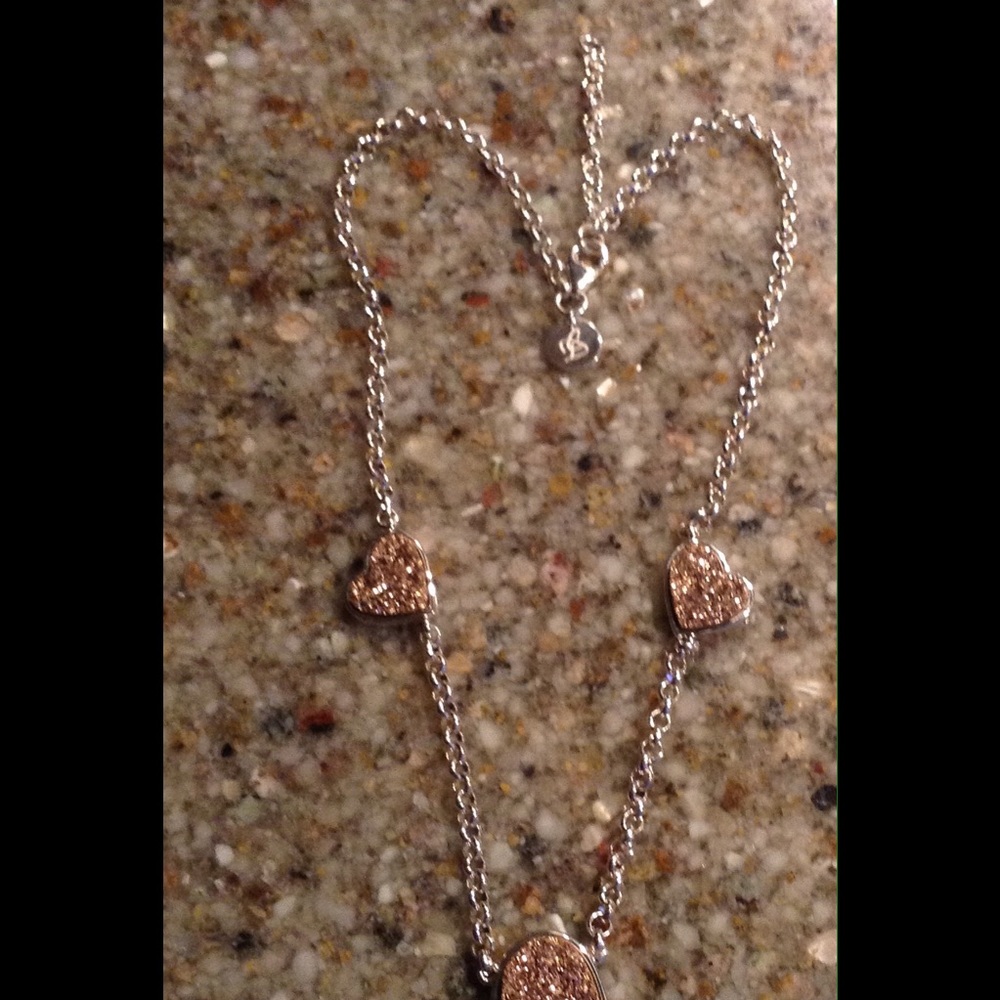 White Bronze And Pink Drusy Triple Heart Necklace