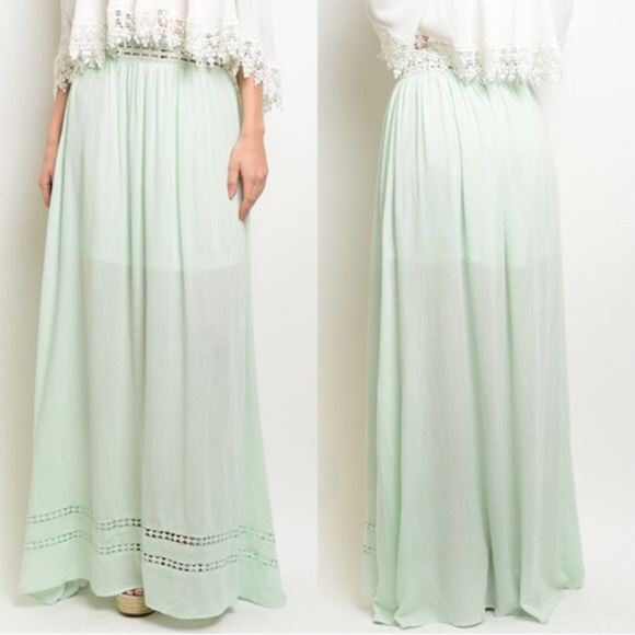 SALE!! •LAST ONE• Sage Long Chic Pastel Maxi Skirt - Picture 2 of 3