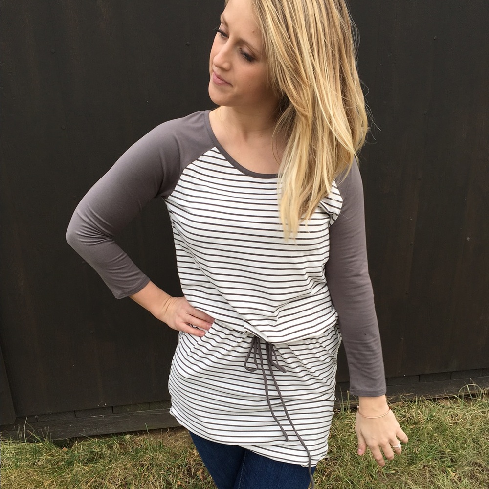 Gray and White striped Jersey Dress