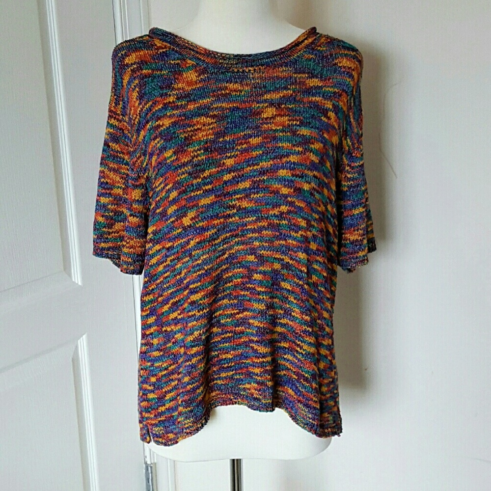Vintage multicolored short-sleeve sweater