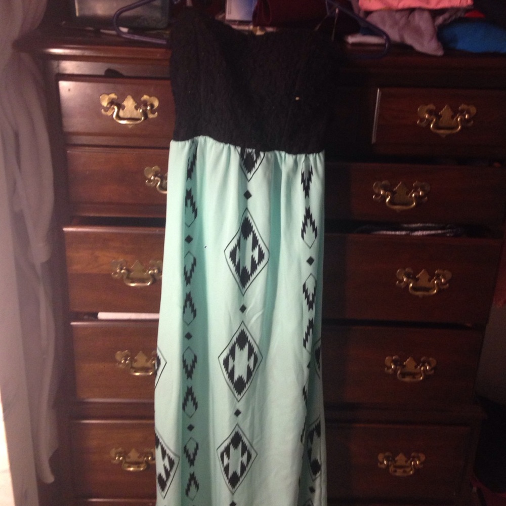 Black and Aqua Maxi Dress