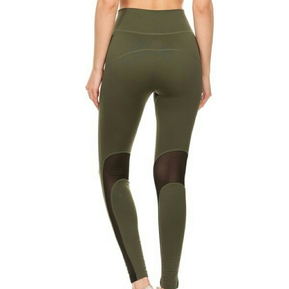 New olive black mesh yoga workout leggings - Picture 2 of 4