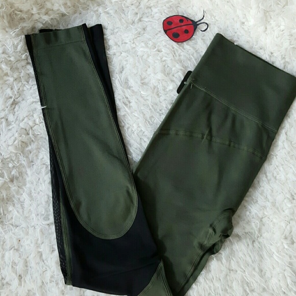 New olive black mesh yoga workout leggings - Picture 3 of 4