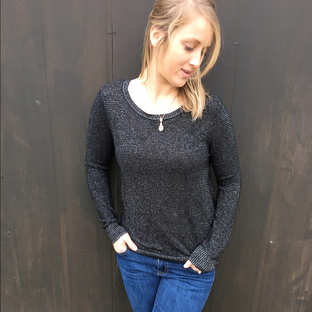 Black with silver threading scoop neck sweater