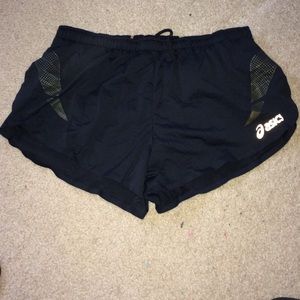 Black and Gold Asics running shorts