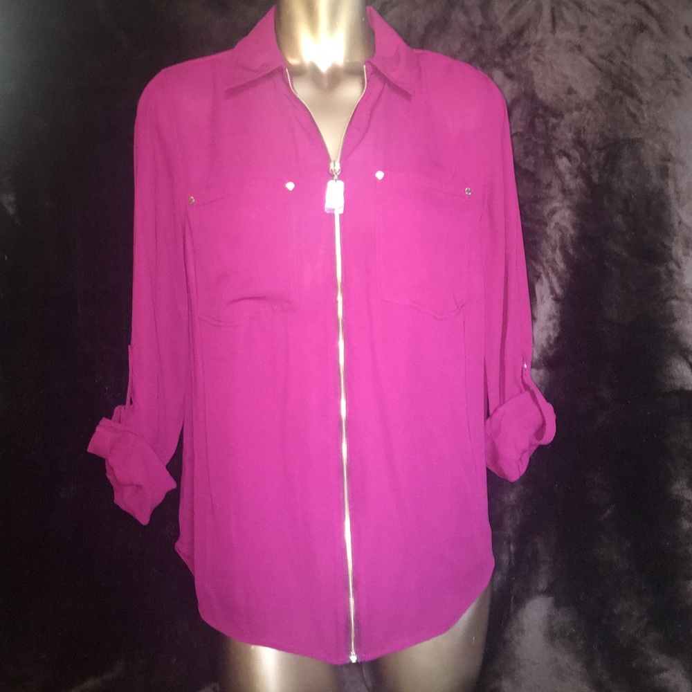 MICHAEL KORS MAROON ZIP UP TOP