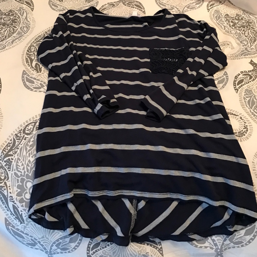 Blue/Grey 3/4 sleeve length stripped casual shirt