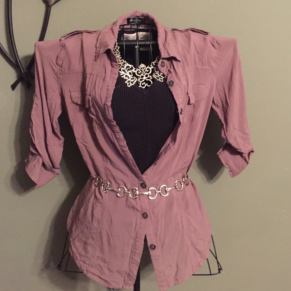 Chocolate Brown 3/4 sleeve Camp shirt/ Blouse M