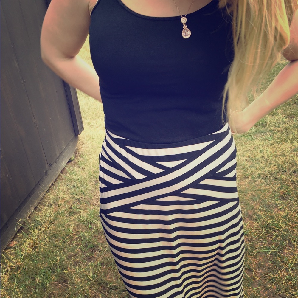 Black and Tan striped maxi skirt