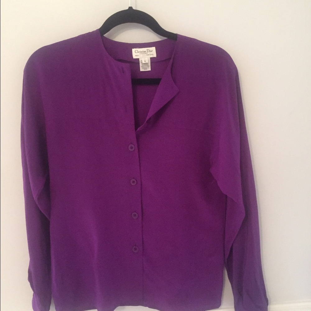 Christian Dior Purple 100% silk blouse size 4