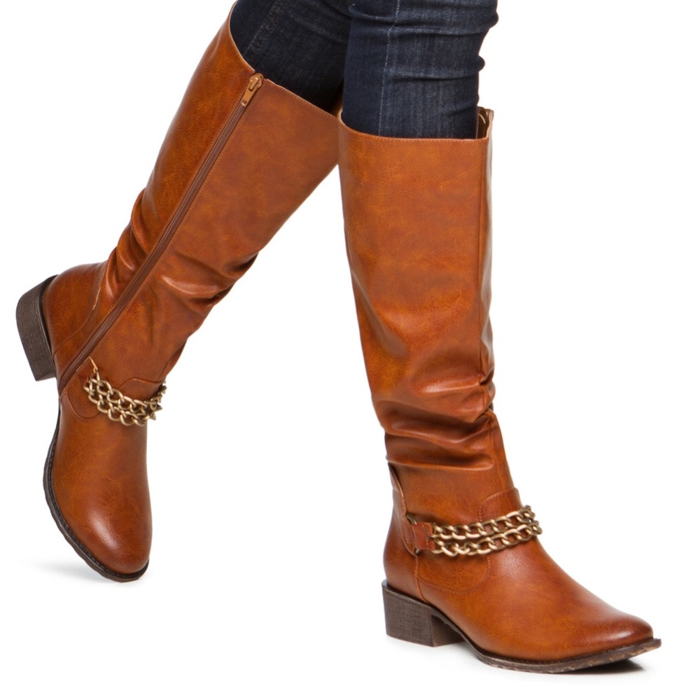 Camel faux leather boots size 8