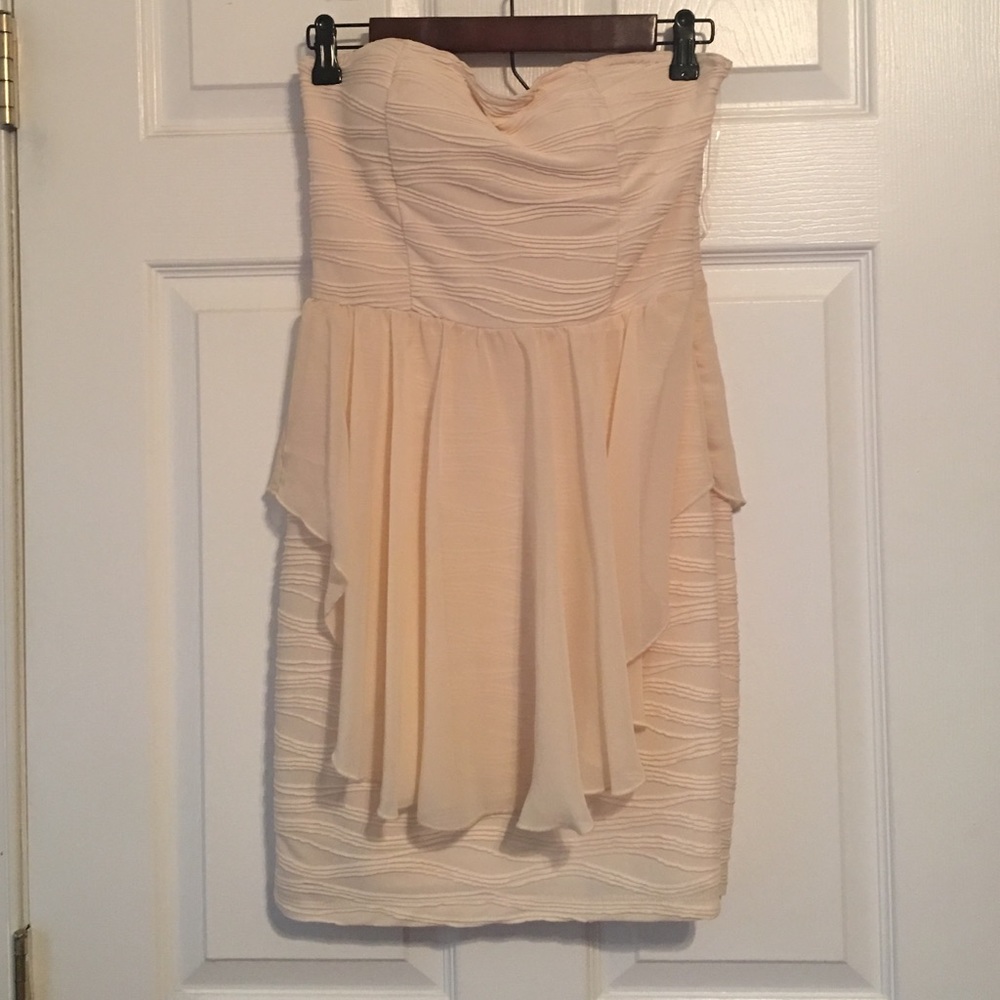 LAST CALL • Cream Mini Dress • Chiffon Overlay • M