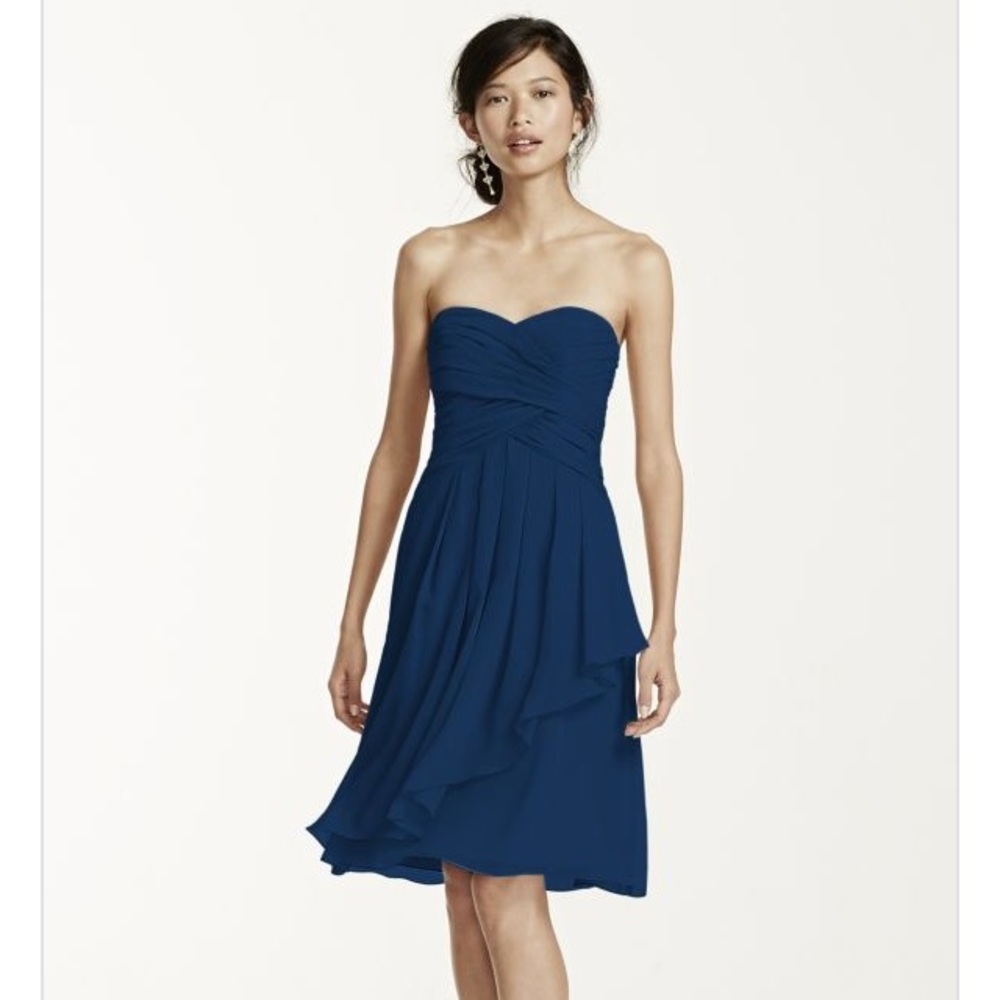 David's Bridal Navy Chiffon Strapless Dress