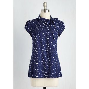 Modcloth Up Up and Amaze Airplanes blouse Size 12