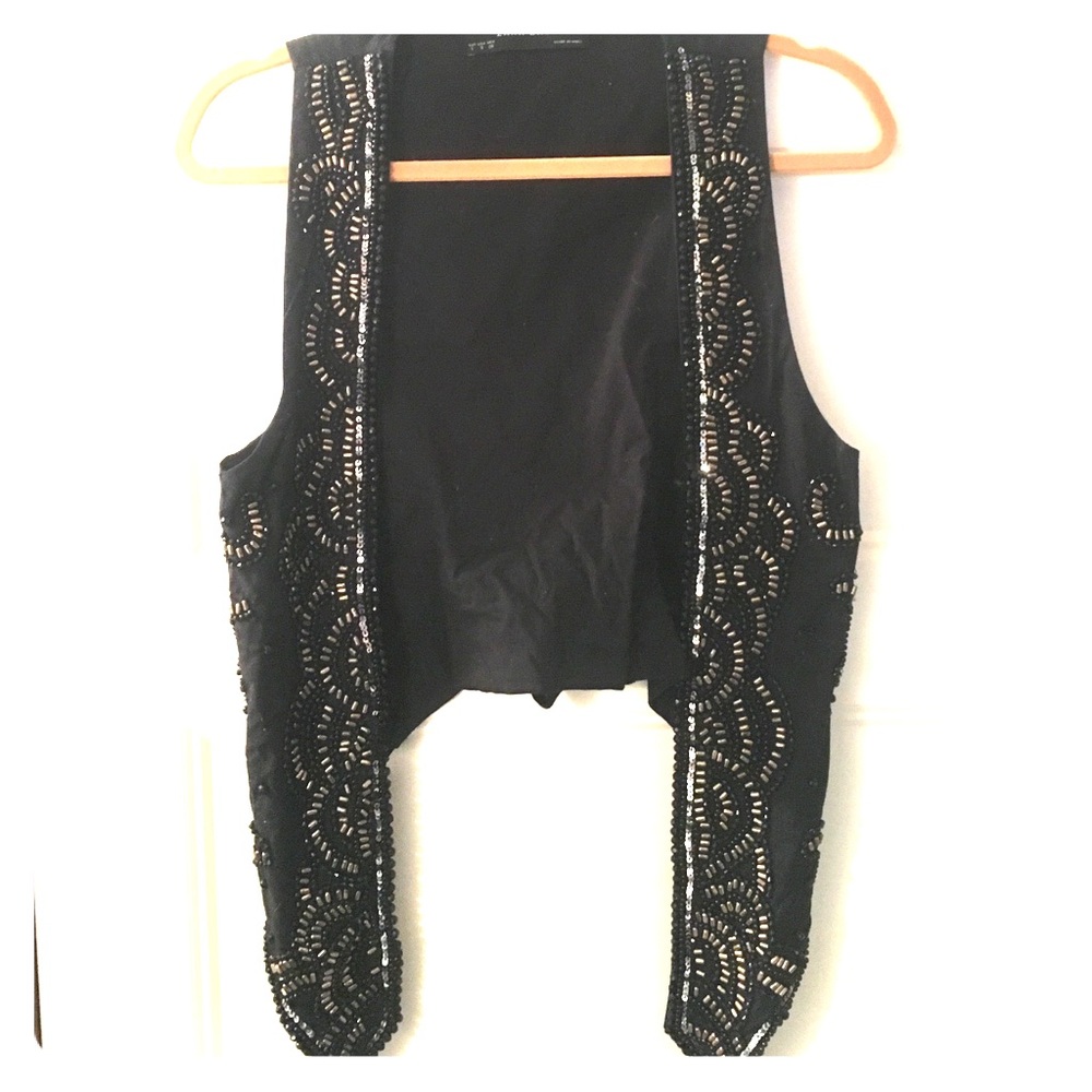 ZARA basic BLACK beaded sequin detail vest SMALL