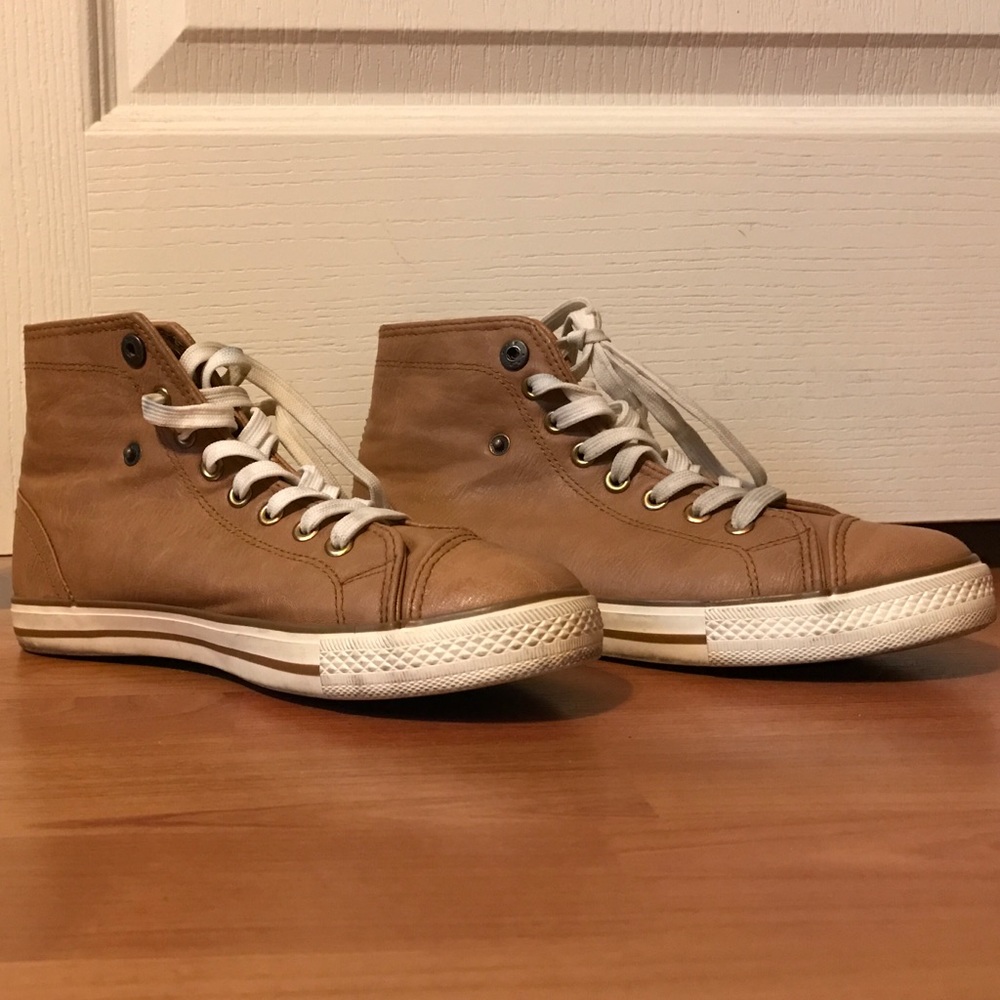 Brown faux leather high tops