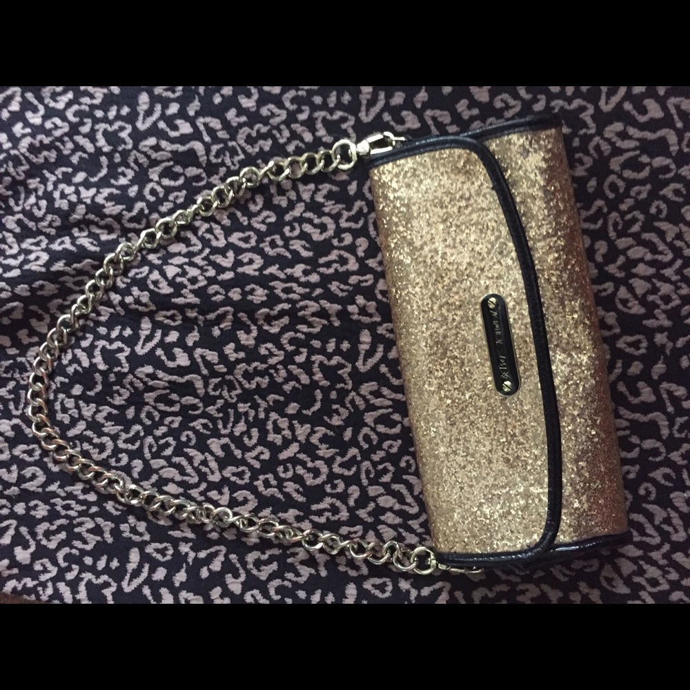 Betsy Johnson gold glitter clutch