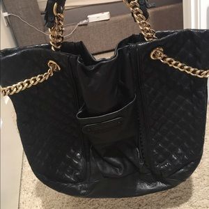 Black Leather with Gold Chains Hobo Bag