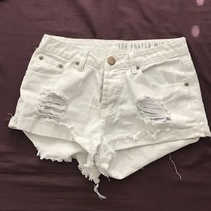 White MidRise Ripped Shorts