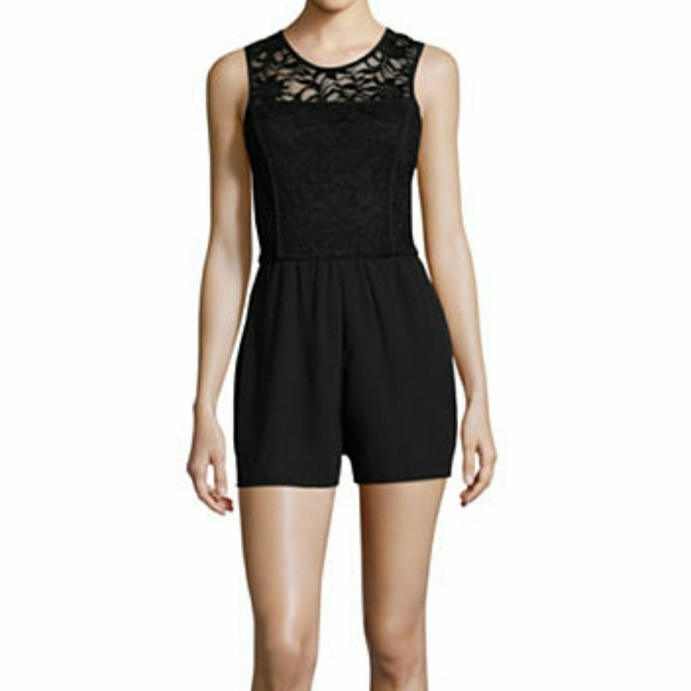 LR Black Lace Chiffon Short Romper