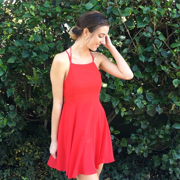 red lace up dress - Picture 2 of 4