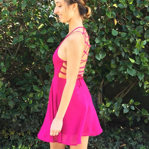 magenta lace up dress - Picture 2 of 4