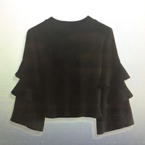 Black Knit Top w/ Tiered Frilling Sleeves