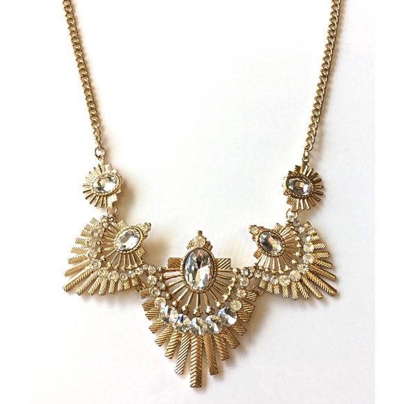 Boutique Jewelry - Art Deco Statement Necklace Rhinestone Gold New Boutique Jewelry - Art Deco Statement Necklace Rhinestone Gold New