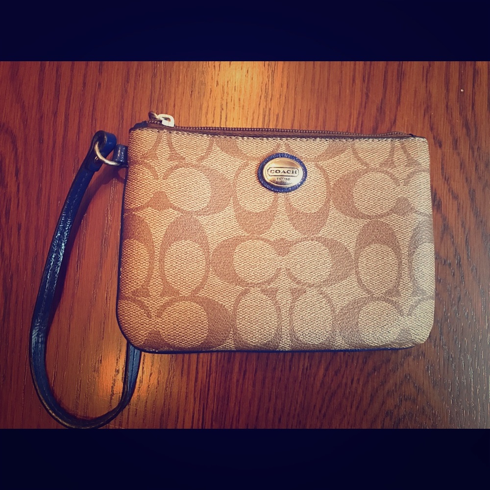 Navy blue signature Coach wristlet