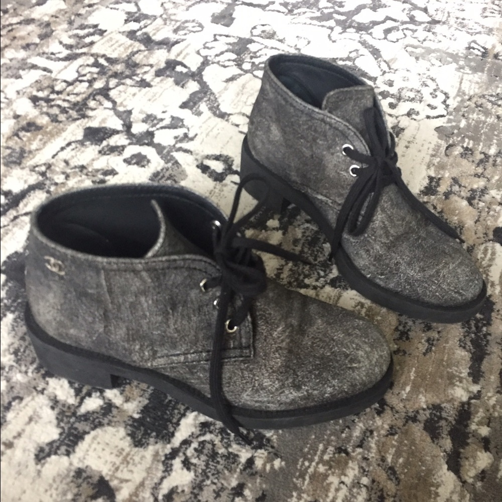 Chanel Suede Lace Up Booties size 37 1/2