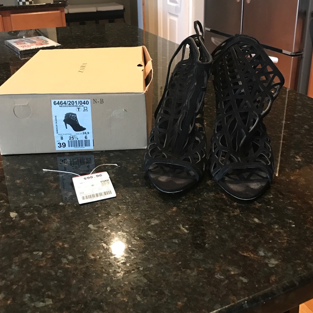 Zara women's caged open toe boots shoes size 8