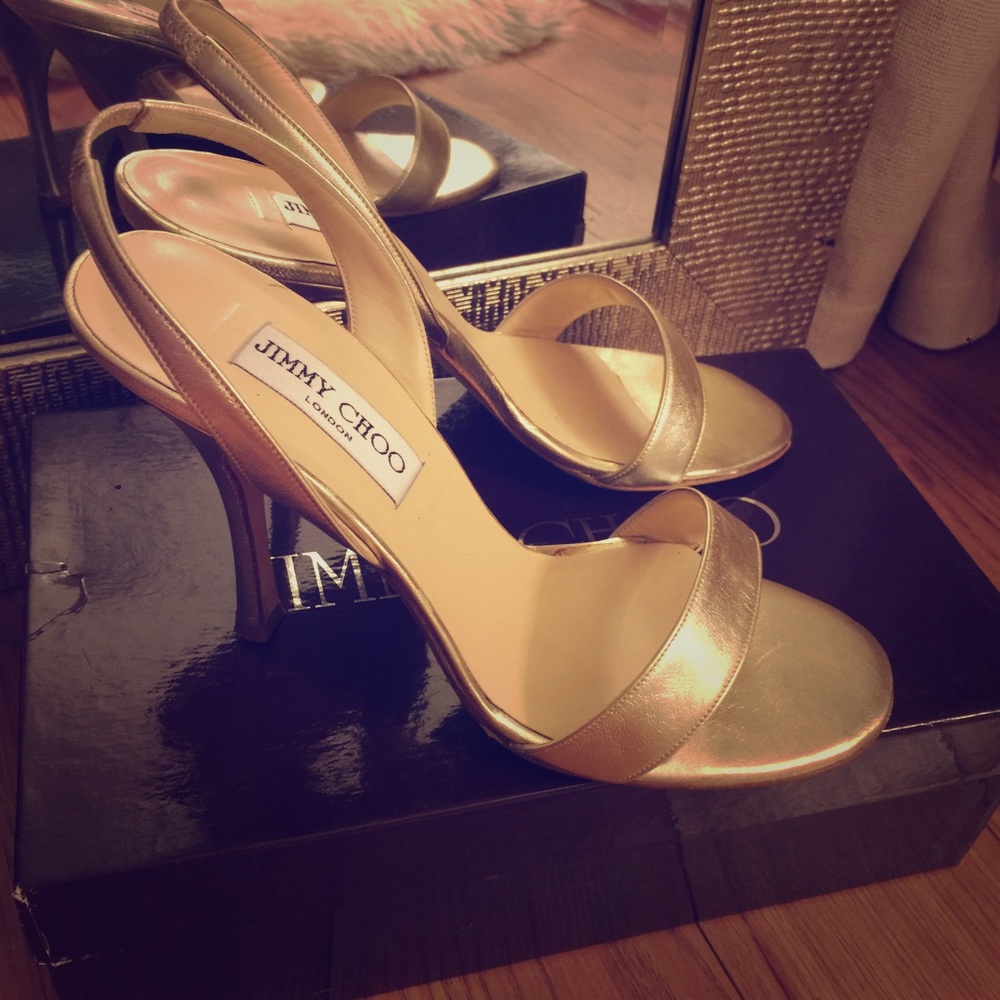 Jimmy choo "Nappa" platinum(gold) strappy sandals