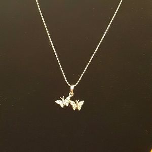 Genuine Diamond Dual Butterflies Pendant & Chain