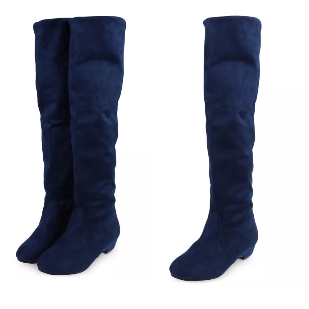 Navy blue faux suede boots