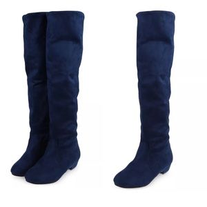 Navy blue faux suede boots