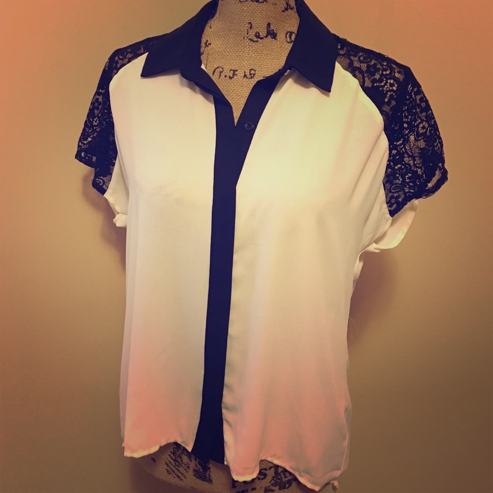 NWT! Cream and black lace blouse!