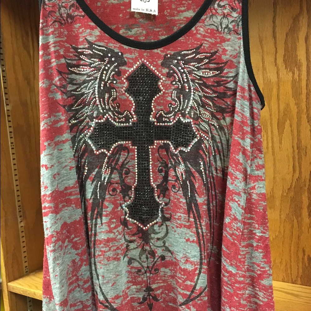 Red/black burnout cross tank