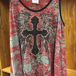 Red/black burnout cross tank