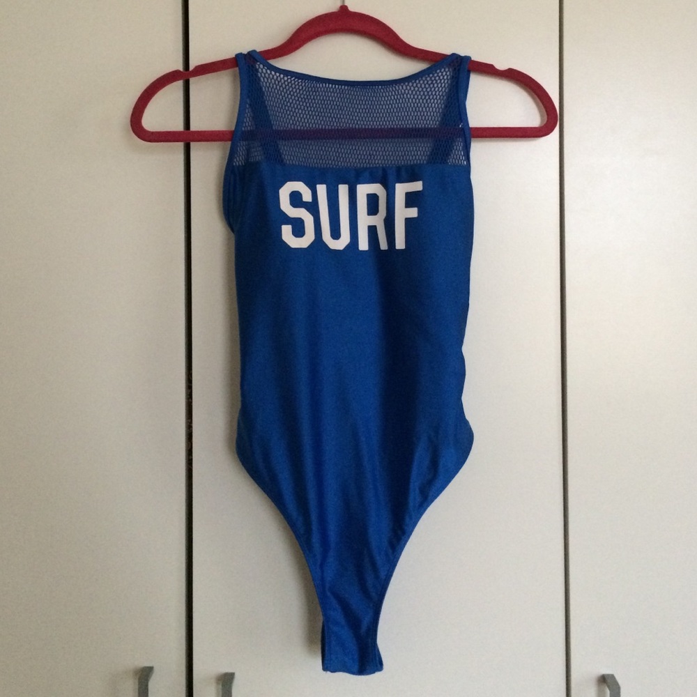 Forever 21 blue and white SURF one piece swim suit