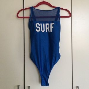 Forever 21 blue and white SURF one piece swim suit