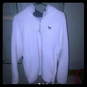 vs pink sherpa half zip
